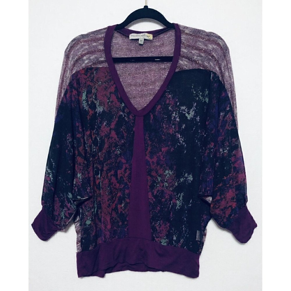 Figueroa And Flower Womens Medium Mixed Media Dolman Sleeve Sweater Boho